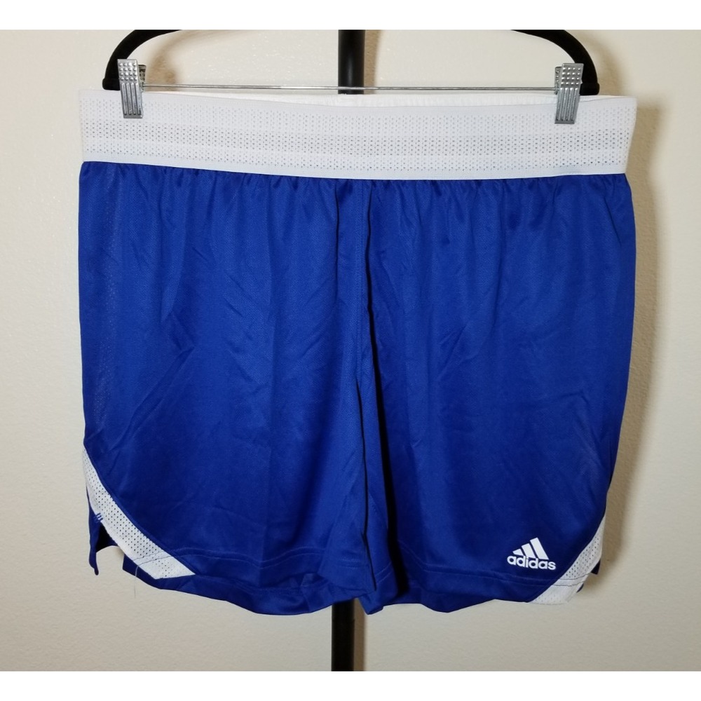 Adidas Womens 2XL Icon Squad Shorts Royal Blue White Active Athletic Workout NWT